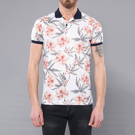 Tropical Floral Printed Polo Shirt // White (2XL)