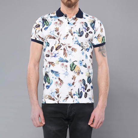 Feather Printed Polo Shirt // Beige (XL)