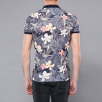 Tropical Floral Printed Polo Shirt // Dark Navy (2XL)