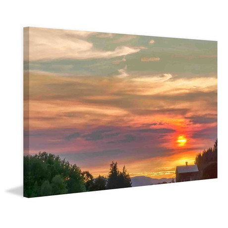Barn on the Ridge at Sunset // Painting Print on Wrapped Canvas (12"W x 8"H x 1.5"D)