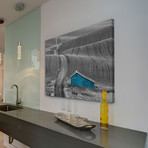 Blue Barn on a Country Road // Painting Print on Wrapped Canvas (12"W x 8"H x 1.5"D)