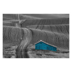 Blue Barn on a Country Road // Painting Print on Wrapped Canvas (12"W x 8"H x 1.5"D)