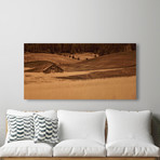 Brown Barn in the Blonde Grasses // Painting Print on Wrapped Canvas (12"W x 6"H x 1.5"D)