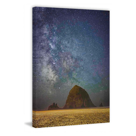 Sparkling Skies Over Haystack Rock // Painting Print on Wrapped Canvas (8"W x 12"H x 1.5"D)