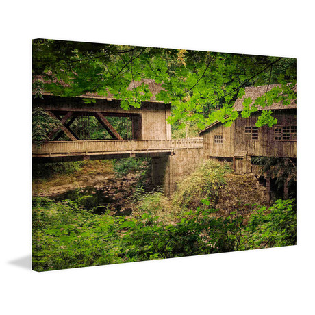 Cedar Mill and Covered Bridge // Painting Print on Wrapped Canvas (12"W x 8"H x 1.5"D)