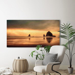 Haystack Sunset // Painting Print on Wrapped Canvas (12"W x 6"H x 1.5"D)