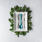 Eco Flatware // 24 Pack // Blue + White