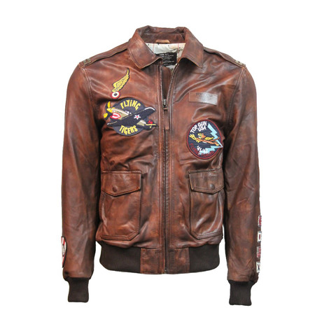 Top Gun® Flying Tigers Leather Jacket // Brown (S)