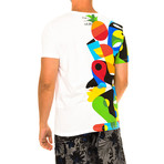 Short Sleeve Side Pattern T-Shirt // White + Multicolor (XS)