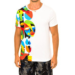 Short Sleeve Side Pattern T-Shirt // White + Multicolor (XS)