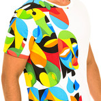 Short Sleeve Side Pattern T-Shirt // White + Multicolor (XS)