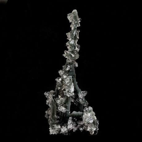 A sparkling mini-tower of Black Chalcedony and Clear Apophyllite