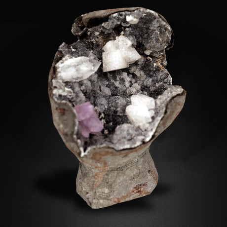 Black Chalcedony and Basalt Chalice Featuring Apophyllite, Amethyst & Barite