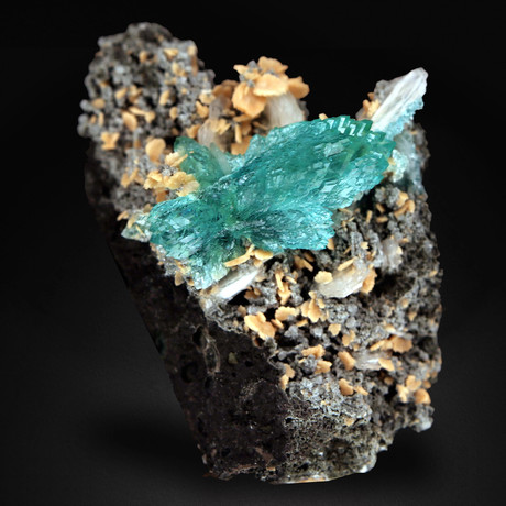 Apophyllite Deep Green Crystal with Stilbite on Matrix