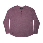 Streaky Yarn Long Sleeve Henley Knit Top // Purple (L)