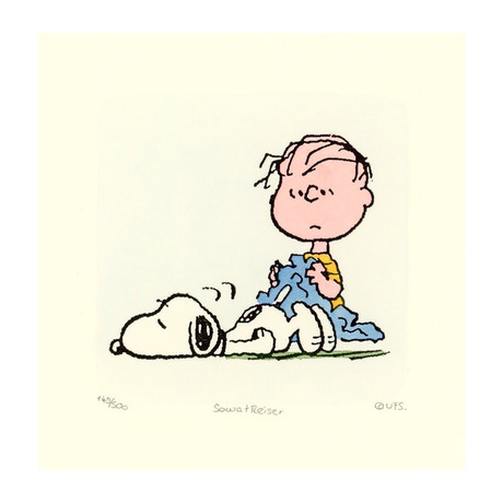 Linus & Snoopy // Hand Painted Etching (Framed)