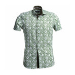 Floral Short Sleeve Button Down Shirt // Green (L)