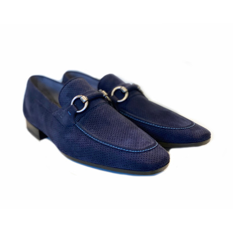 Thomas Perforated Suede Buckle Loafer // Navy (US: 7)