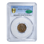 1911-S Lincoln Wheat Cent PCGS & CAC Certified MS65BN
