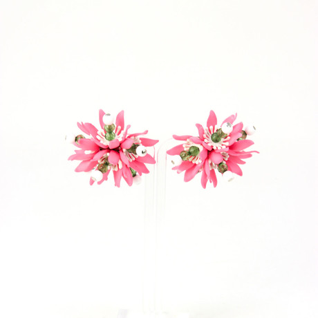 Women's Floral Clip On Earrings // Pink
