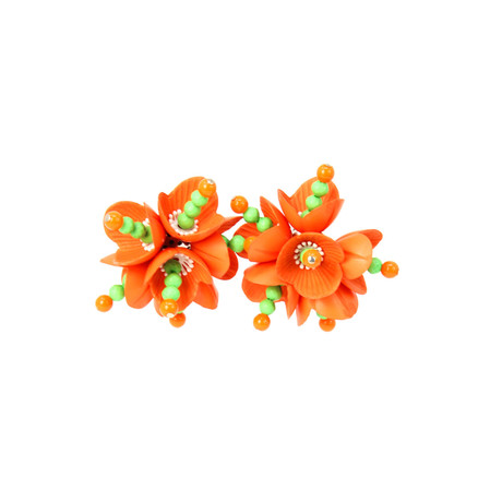 Women's Floral Clip On Earrings // Orange