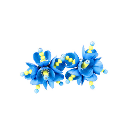 Women's Floral Clip On Earrings // Blue