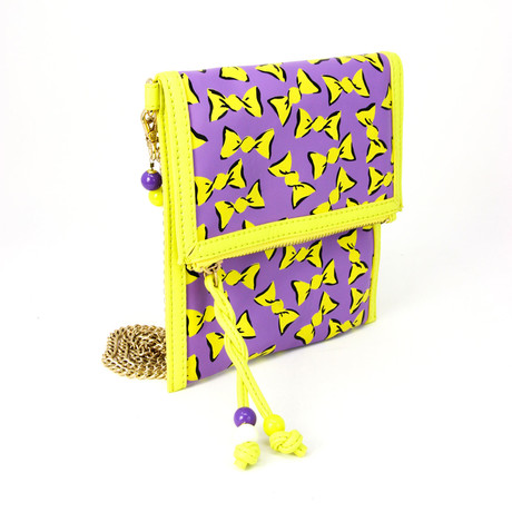 Women's Bow Designed Chain Bag // Purple + Yellow
