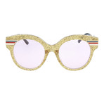 Women's Round Sunglasses // Shiny Glitter Gold + Light Purple