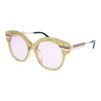 Women's Round Sunglasses // Shiny Glitter Gold + Light Purple