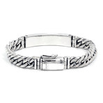 Bali Silver Curb Link ID Bracelet + Shell Inlay // Silver + Black