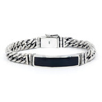 Bali Silver Curb Link ID Bracelet + Shell Inlay // Silver + Black