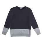 Vertical Color Block Crew Neck Sweatshirt // Navy Blue + Gray Melange (M)