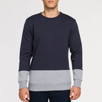 Vertical Color Block Crew Neck Sweatshirt // Navy Blue + Gray Melange (L)