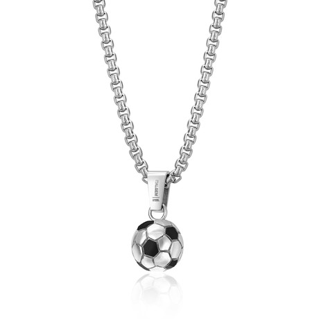 Soccer Ball Pendant Necklace // Silver + Black
