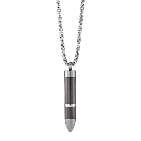 Carbon Fiber Bullet Pendant Necklace // Gunmetal