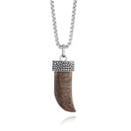 Bronzite Stone Horn Pendant Necklace // Brown