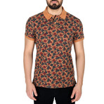 Floral Print Polo Shirt // Orange (L)