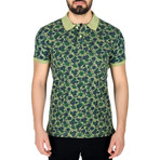Floral Print Polo Shirt // Green (XL)