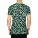 Floral Print Polo Shirt // Green (L)