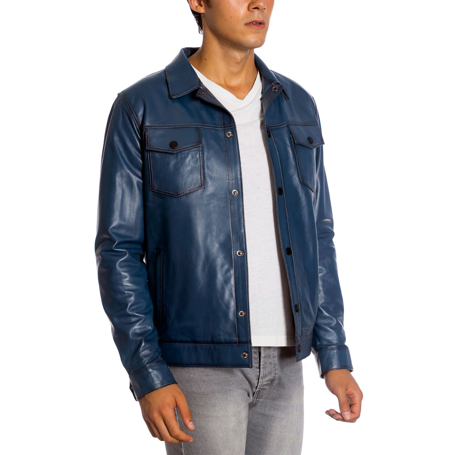 Edgar Leather Jacket // Blue (M) - Clearance: Outerwear - Touch of Modern