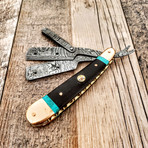 Replaceable Blade Straight Razor // Copper + Wenge + Turquoise Handle with Damascus Clamp