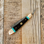 Replaceable Blade Straight Razor // Copper + Wenge + Turquoise Handle with Damascus Clamp