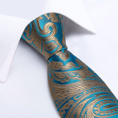 Orelle Handmade Silk Tie // Teal + Gold