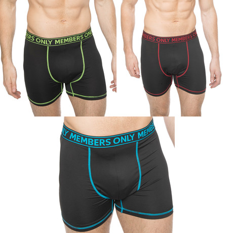 3 Pack Athletic Boxer Brief Contrast Elastic // Black + Blue + Green + Red (S)
