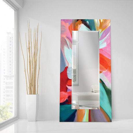 Integrity of Chaos Rectangular Beveled Mirror // Free Floating Printed Tempered Art Glass