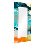 Tidal Abstract Rectangular Beveled Mirror // Free Floating Printed Tempered Art Glass