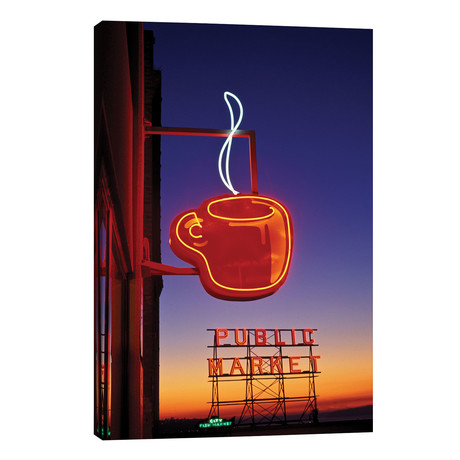 Coffee Cup & Public Market Neon Signs, Pike Place Market, Seattle, Washington, USA // Paul Souders (26"W x 40"H x 1.5"D)