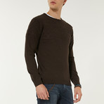 Wool Blend Textured Crewneck Sweater // Brown (L)