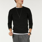Wool Blend Textured Crewneck Sweater // Black (XL)