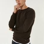 Wool Blend Textured Crewneck Sweater // Brown (L)